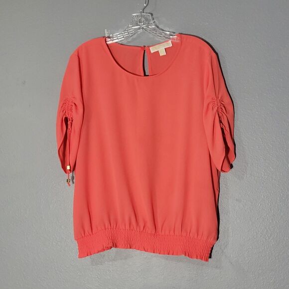 Michael Kors Womens Pullover Elastic Waist Coral pink  Blouse  Sz XL - Picture 1 of 5